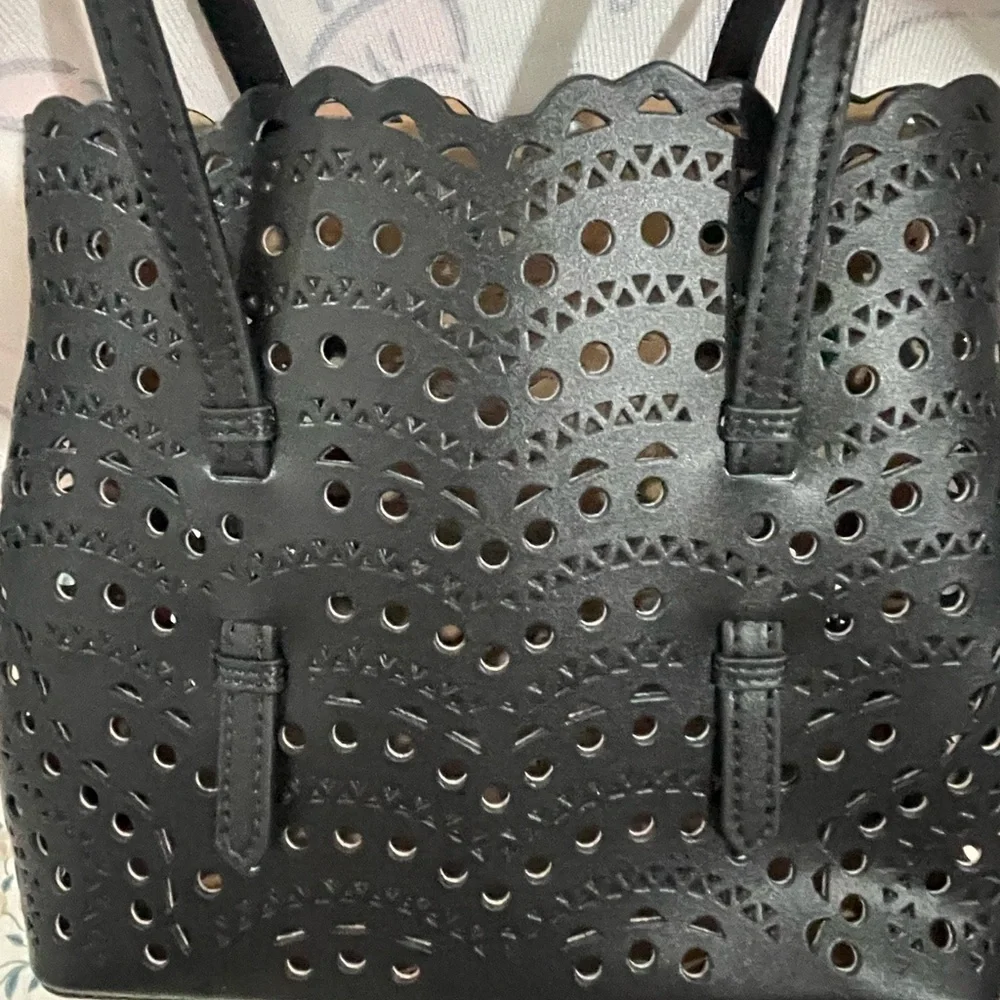 Alaia Black Laser-Cut Tote with Detachable Strap and Pouch